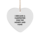 Funny Carpenter Gifts for Him - I Became A Carpenter For The Money And Fame Heart Ornament, Unique Christmas Unique Gifts from Friends to Family - Image 1